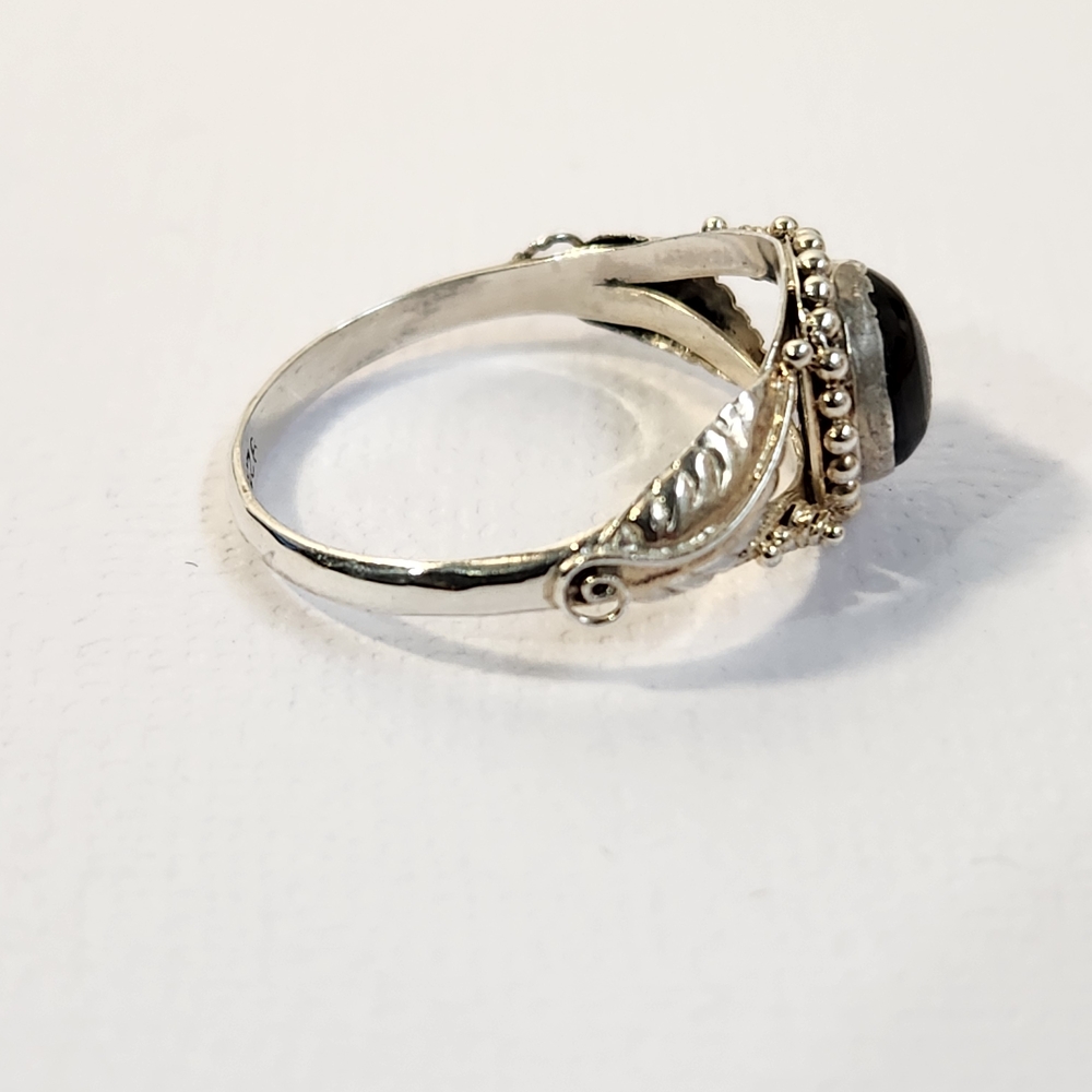 Semi VTG Natural Black Star Diopside 925 Scroll Filigree Ring Sz 6 - Picture 7 of 11